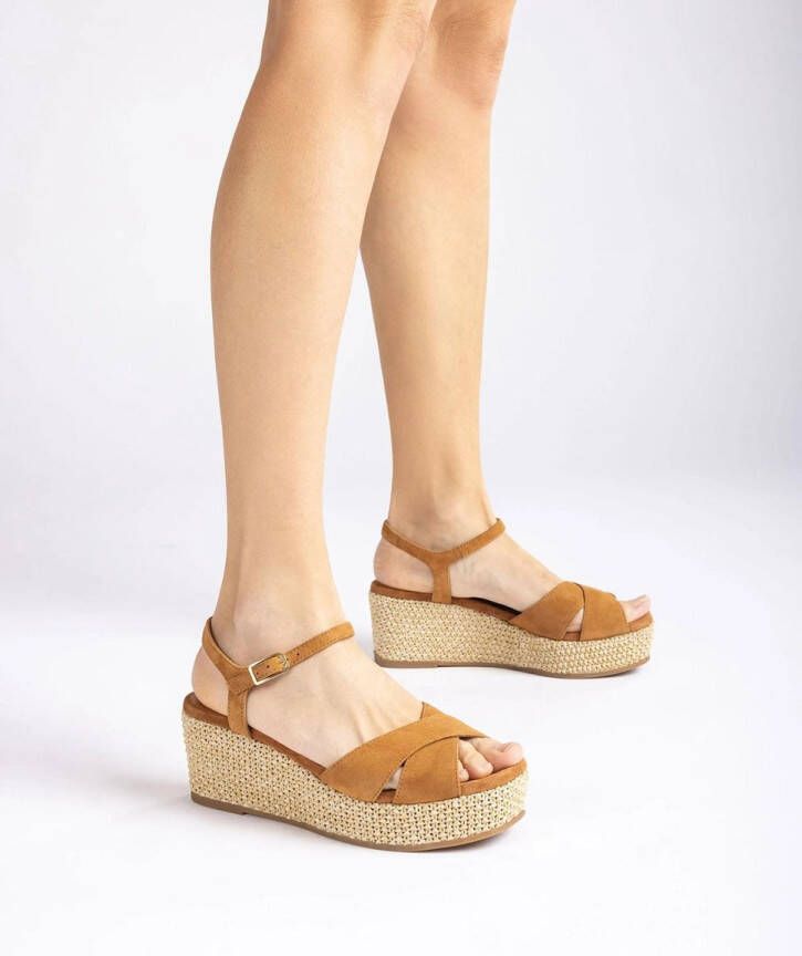 Unisa Konnie Sandalen Met Sleehak Dames Cognac