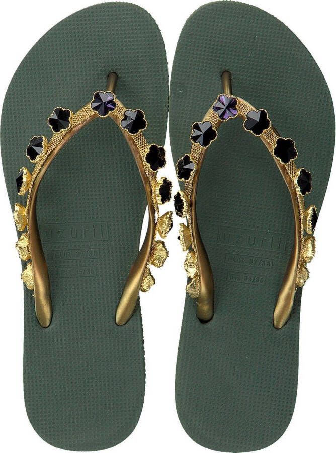 Uzurii Black Flower Dames Slippers Army Green | Groen | Kunststof - Foto 9