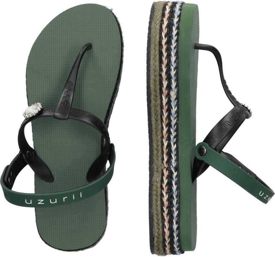 Uzurii Raffia Deleuxe Dames Sandalen Army Green Groen Kunststof