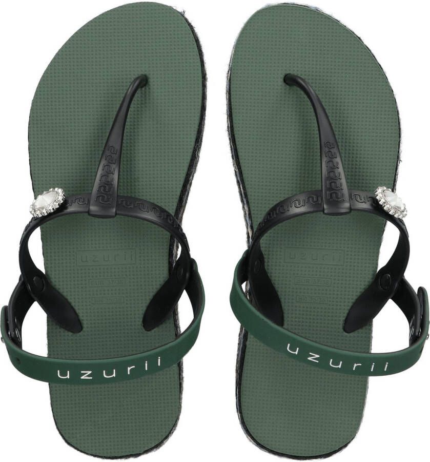 Uzurii Raffia Deleuxe Dames Sandalen Army Green Groen Kunststof