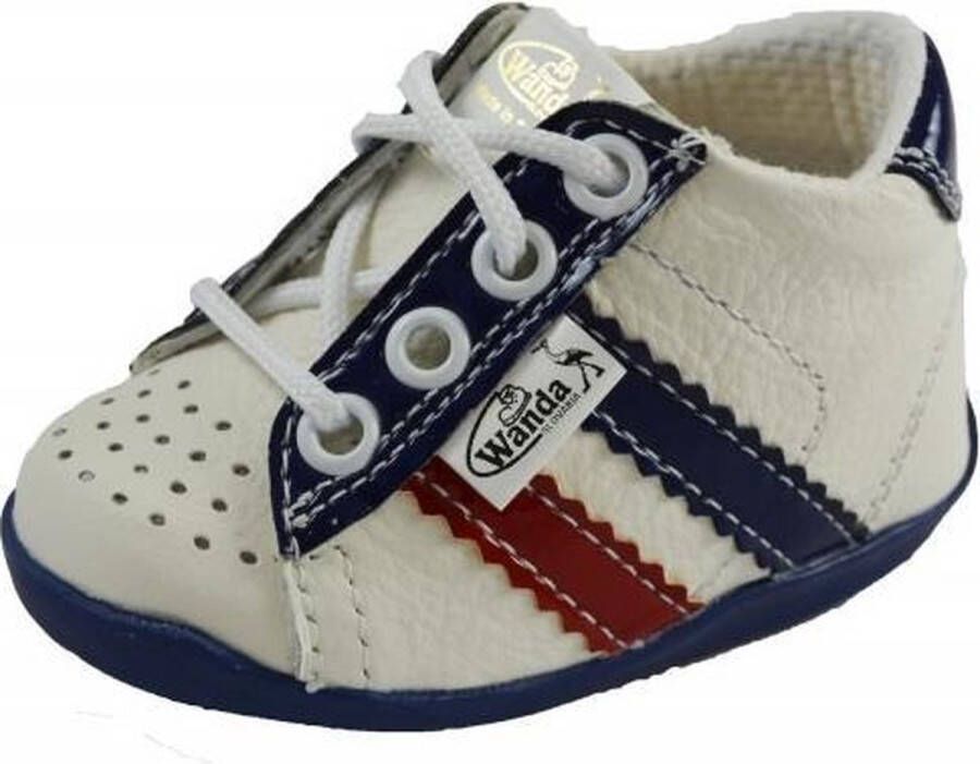 Wanda Leren schoenen wit donkerblauw rood jongen eerste stapjes babyschoenen flexibel sneakers