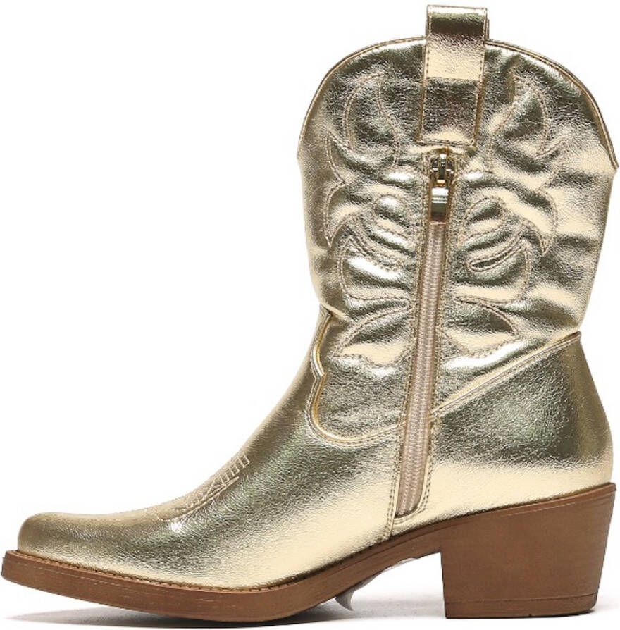 Weloveshoes Smile Favorites Dames Cowboylaarzen met Hak Kort Goud Imitatieleer