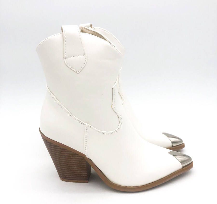 Weloveshoes SmileFavorites Dames Cowboylaarzen Enkellaarsjes Imitatieleer Wit