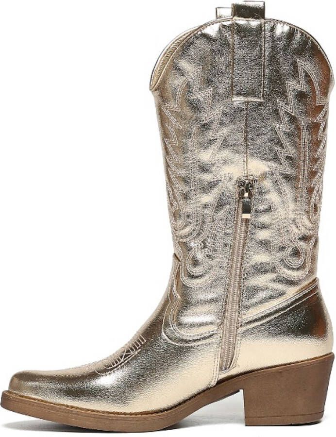 Weloveshoes SmileFavorites Dames Cowboylaarzen met Hak Goud Imitatieleer