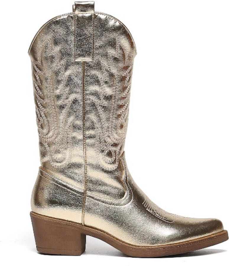 Weloveshoes SmileFavorites Dames Cowboylaarzen met Hak Goud Imitatieleer