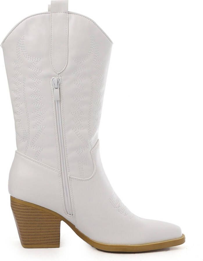 Weloveshoes SmileFavorites Dames Cowboylaarzen met Hak Imitatieleer Wit