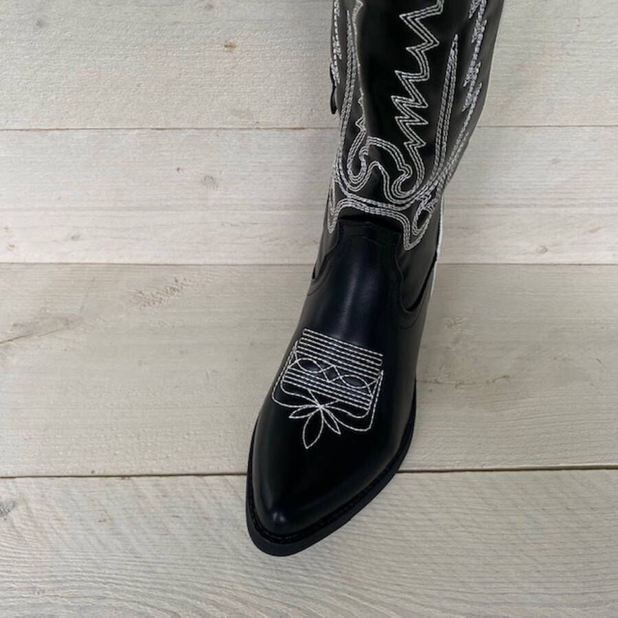 Weloveshoes SmileFavorites Dames Cowboylaarzen met Hak Imitatieleer Zwart