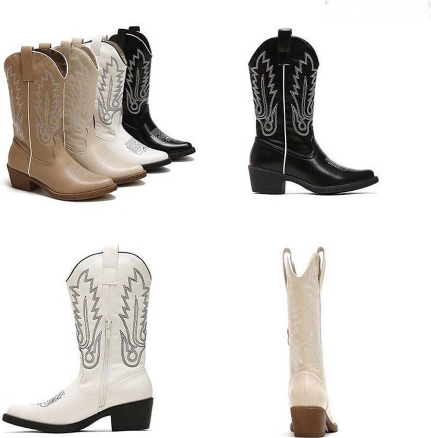 Weloveshoes SmileFavorites Dames Cowboylaarzen met Hak Imitatieleer Zwart