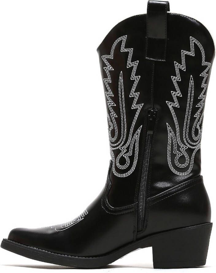 Weloveshoes SmileFavorites Dames Cowboylaarzen met Hak Imitatieleer Zwart