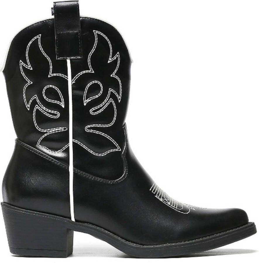 Weloveshoes SmileFavorites Dames Cowboylaarzen met Hak Kort Imitatieleer Zwart