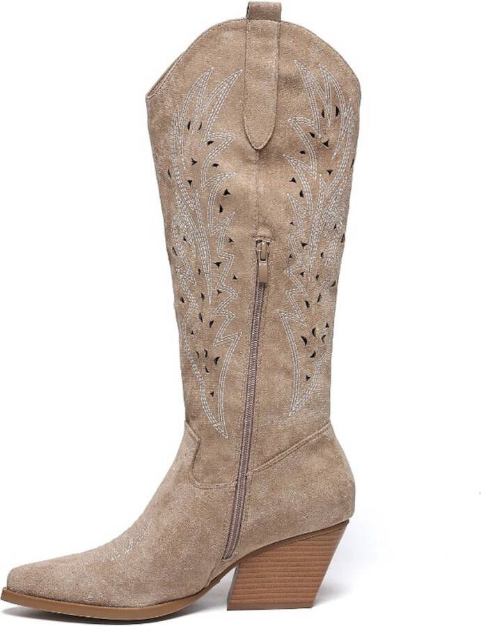 Weloveshoes SmileFavorites Dames Cowboylaarzen met Hak Suedine Khaki