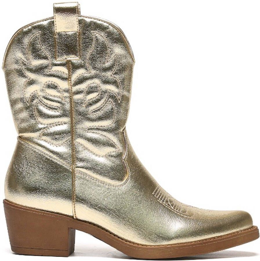 Weloveshoes SmileFavorites Dames Cowboylaarzen Western Kort Goud Imitatieleer