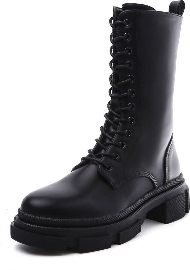 Weloveshoes SmileFavorites Veterboots met Hak Imitatieleer Zwart