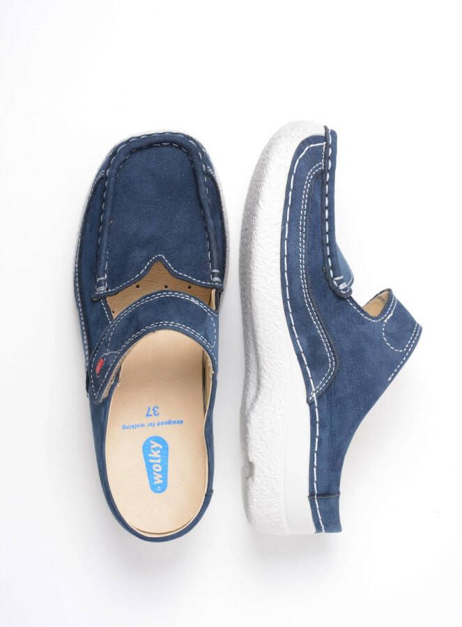 Wolky Comfortschoenen Roll Slipper blauw nubuck