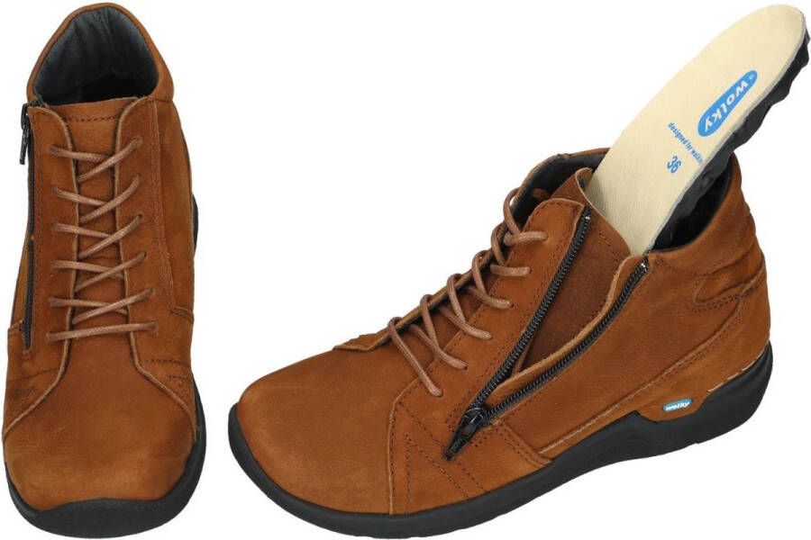 Wolky Hoge veterschoenen Why cognac nubuck