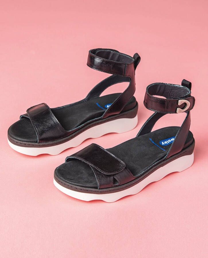 Wolky Sandalen Plata zwart wit leer