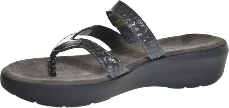 Wolky Slippers Bassa antraciet crocolook lakleer