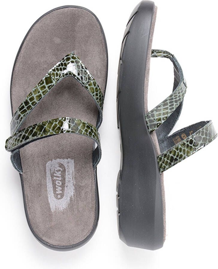 Wolky Slippers Bassa groen crocolook lakleer