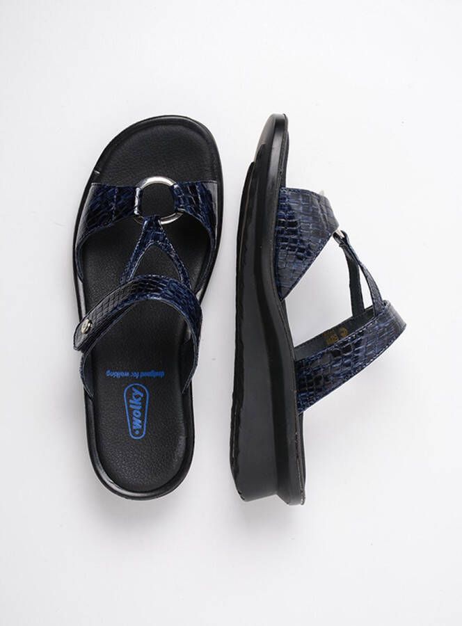 Wolky Slippers Isa blauw crocolook lakleer