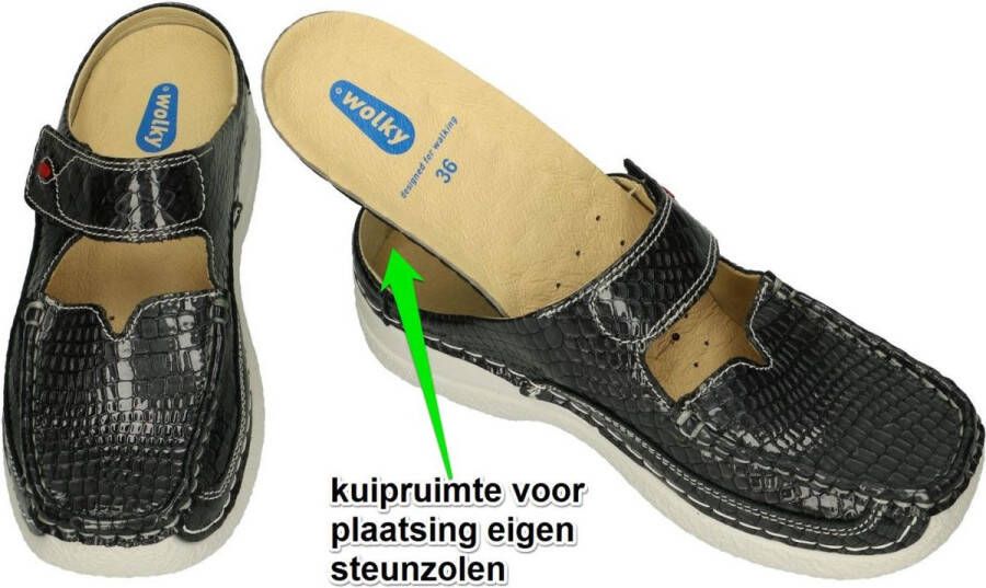 Wolky Slippers Roll Slipper antraciet crocolook lakleer