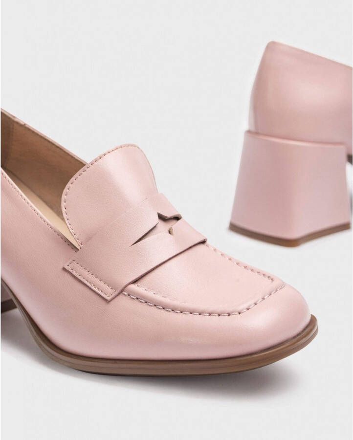 Wonders Klassieke leren pump met vierkante blokhak Pink Dames