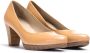 Wonders Bruin Leren Hoge Hak Pumps Beige Dames - Thumbnail 4