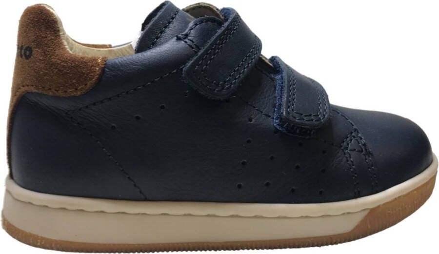 Falcotto Adam velcro effen lederen sneakers bruine hiel navy