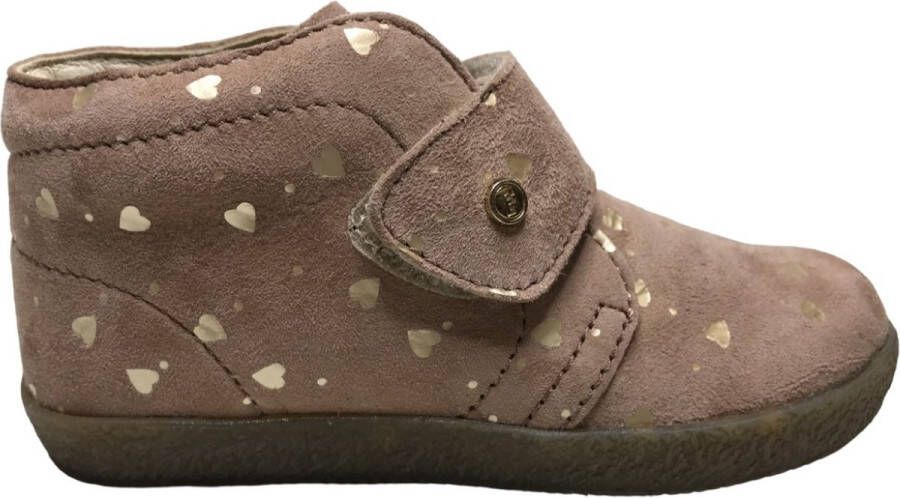 Falcotto Conte VL velcro suede schoenen- gouden hartjes oud roze