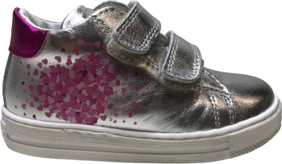 Falcotto Corrason Velcro roze hartjes lederen sneakers zilver fuchsia