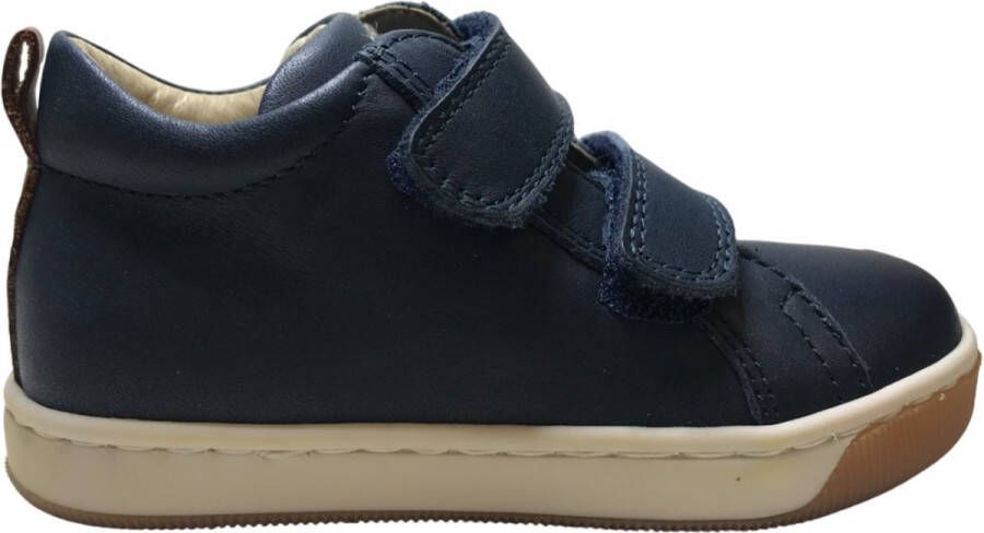 Falcotto Haley velcro effen lederen sneakers navy cognac