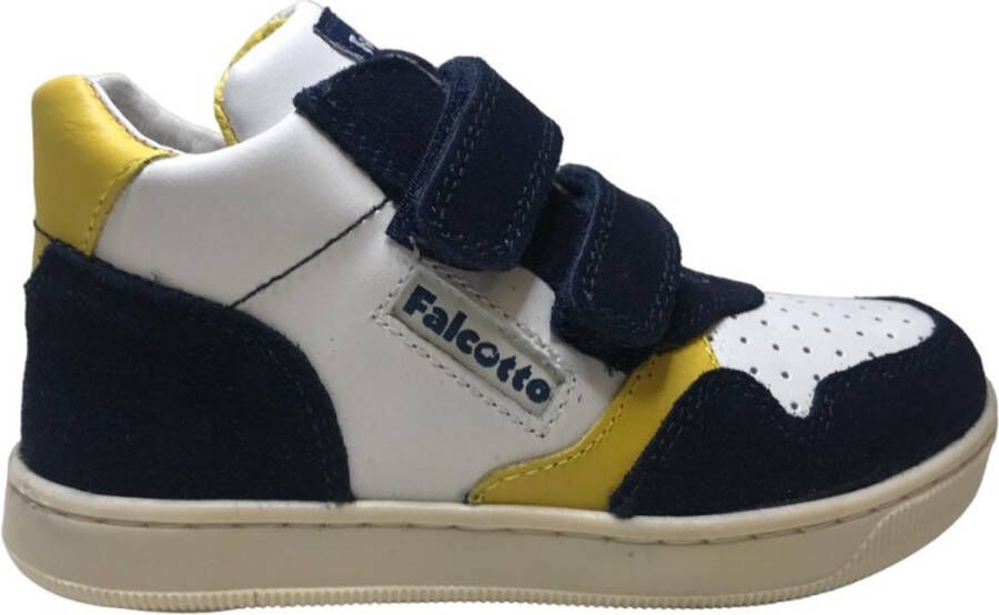 Falcotto Klip velcro's hoge lederen sportieve sneakers Wit Navy