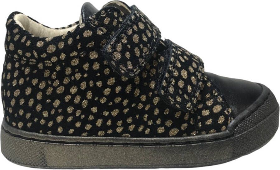 Falcotto Snopes bumper velcro lederen sneakers gouden stipjes- zwart