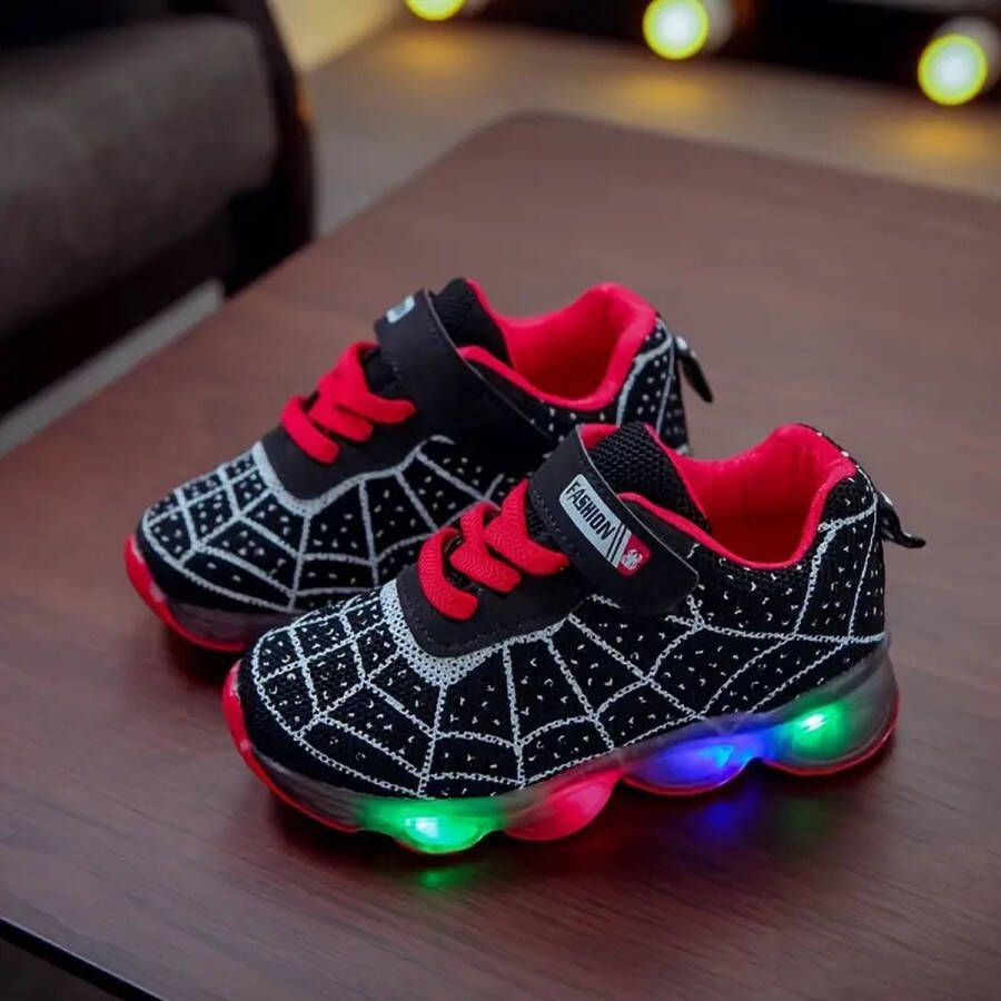 Fashion Sneakers spinnenweb zwart casual led Klittenbandsluiting