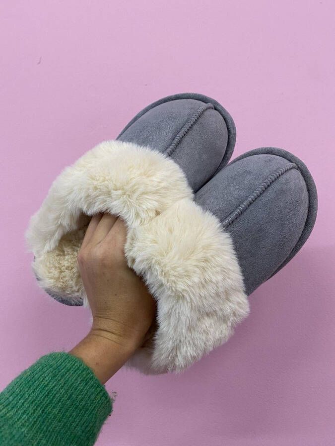 FashionForMe Fluffy Sloffen Pantoffels Grijs