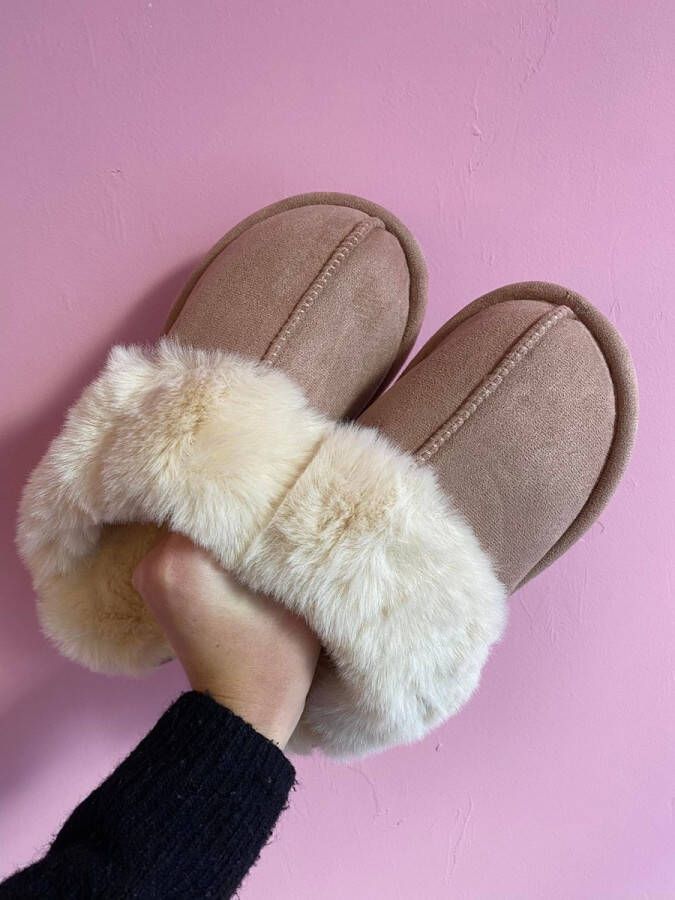 FashionForMe Fluffy Sloffen Pantoffels Kaki