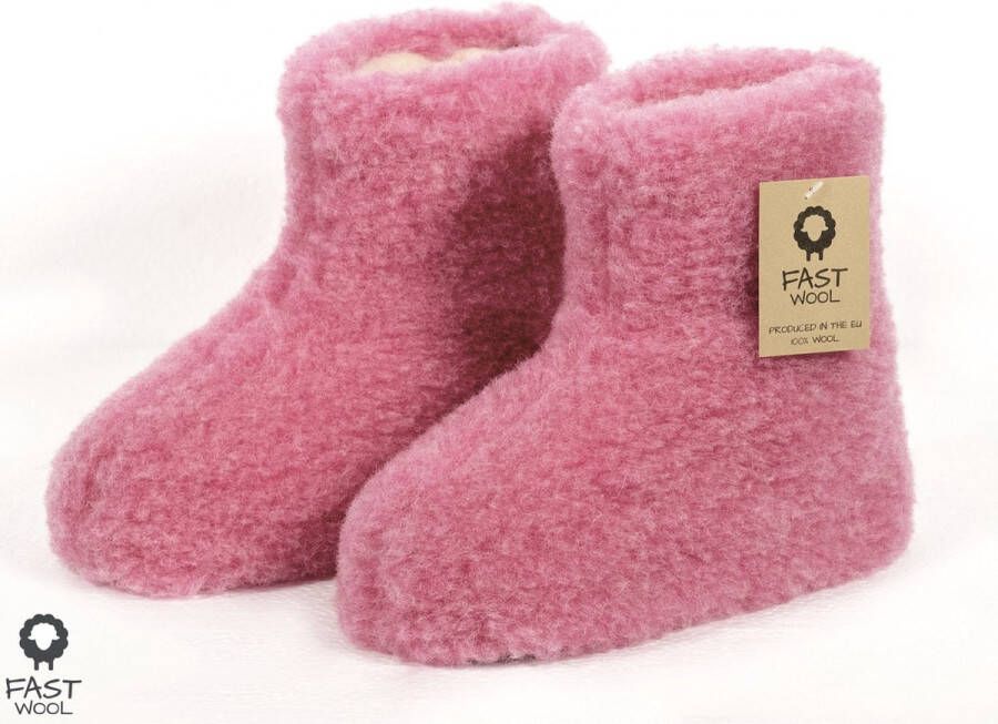 Fast wool Wollen sloffen laars model roze