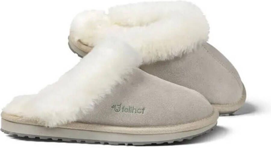 Fellhof Primo pantoffels dames grijs lamswol lamsleer warme pantoffels wollen pantoffels sloffen ademend antislip zool