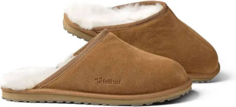 Fellhof Primo pantoffels heren bruin lamswol lamsleer warme pantoffels wollen pantoffels sloffen ademend antislip zool