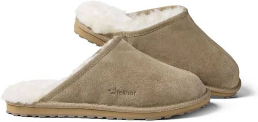 Fellhof Primo pantoffels heren kaki lamswol lamsleer warme pantoffels wollen pantoffels sloffen ademend antislip zool