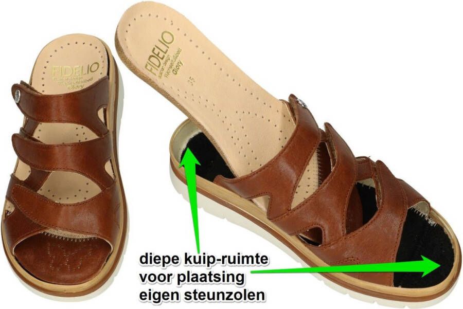 Fidelio Hallux -Dames cognac caramel slippers & muiltjes