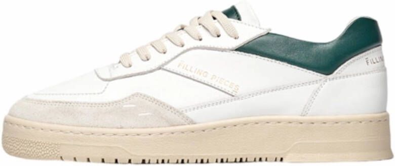 Filling Pieces Witte leren sneakers Ronde neus Groene accenten White Heren