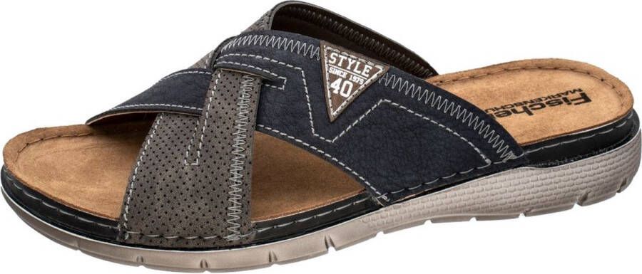 Fischer Slippers Heren Slide Grijs Blauw