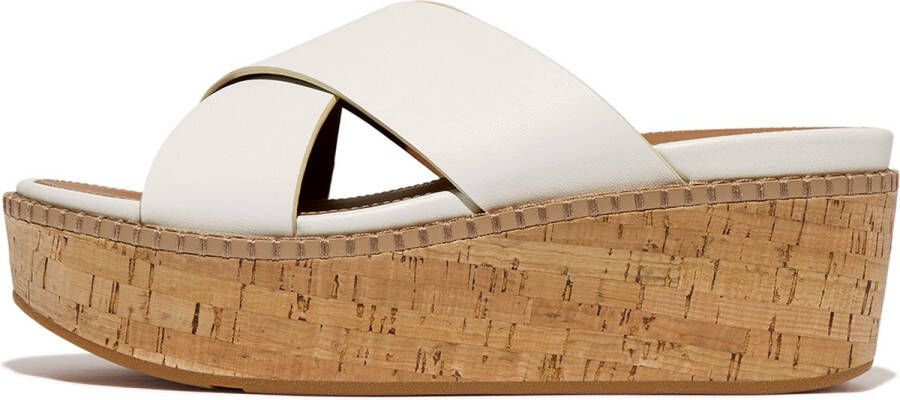 FitFlop Eloise Leather Cork Wedge Cross Slides WIT