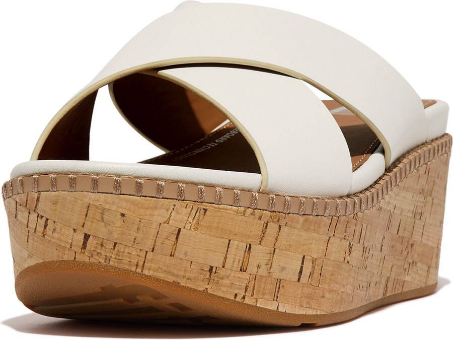 FitFlop Eloise Leather cork Wedge Cross Slippers Wit Vrouw