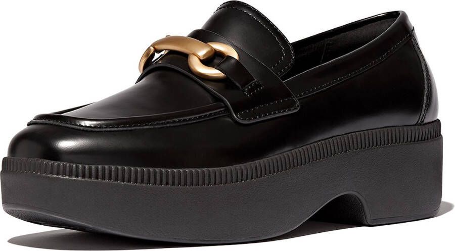 FitFlop F-Luma Chunky-Snaffle Box-Leather D Wedge Loafers ZWART