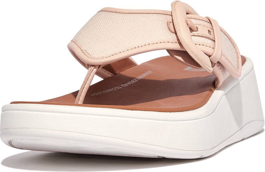 FitFlop F-Mode Buckle Canvas Flatform Toe-Post Sandals ROZE