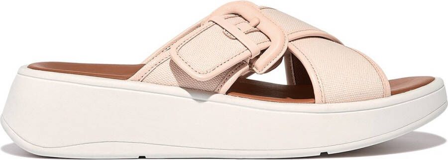 FitFlop F-Mode Buckle Canvas Flatform Cross Slides ROZE