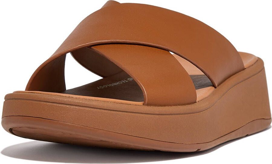 FitFlop F-Mode Leather Flatform Cross Slides BRUIN