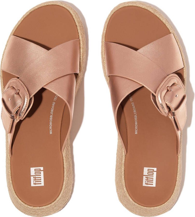 FitFlop F-Mode Espadrille Buckle M Leather Flatform Slides ROZE