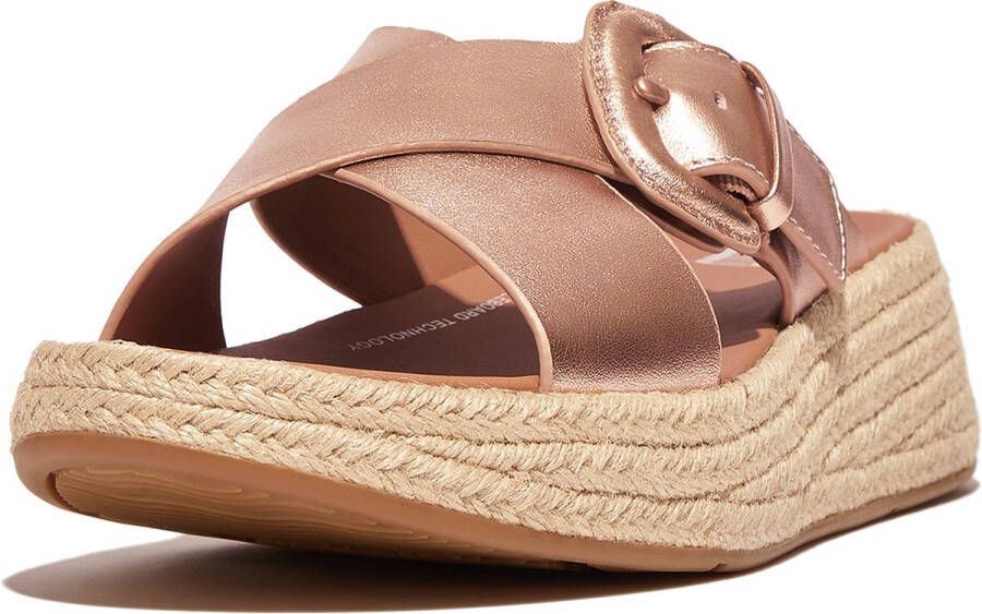 FitFlop F-Mode Espadrille Buckle M Leather Flatform Slides ROZE